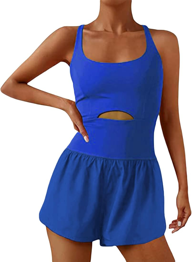 BHGHB Womens 2023 Summer Fit Rompers Running Onesie Workout Rompers One Piece Outfits Exercise Ju... | Amazon (US)