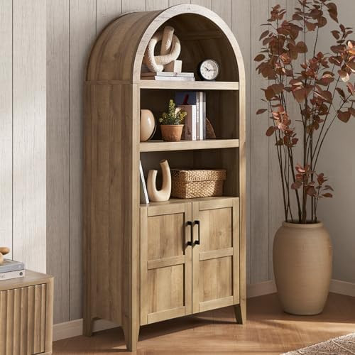 mopio Lauren 65.4" Short Arched Cabinet, The Original 5-Tier Bookcase with Doors and Shelves, Min... | Amazon (US)