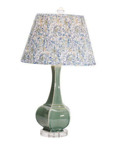 28in Ceramic Table Lamp With Pleated Printed Shade | TJ Maxx