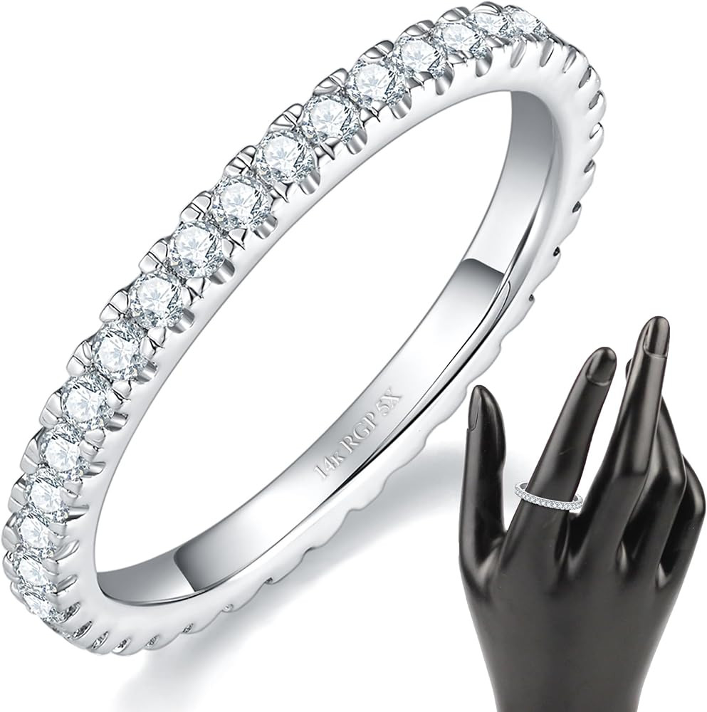 MINDDHA 14K Gold Plated- Cubic Zirconia Simulated Diamond Stackable Eternity Bands/Silver, Gold R... | Amazon (US)