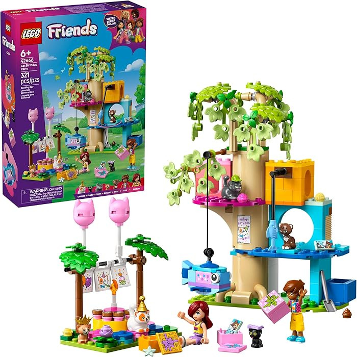 LEGO Friends Cat Birthday Party & Tree House Building Toy - Pretend Play Building Blocks W/Cat To... | Amazon (US)