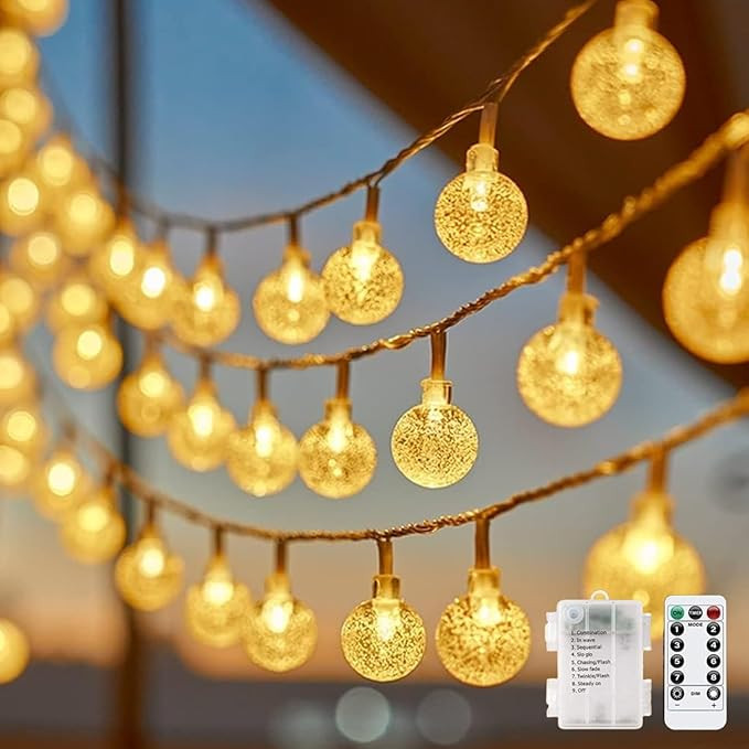 Minetom Crystal Globe String Lights Battery Operated - 33 ft 60 LED Globe Fairy Lights with Remot... | Amazon (US)