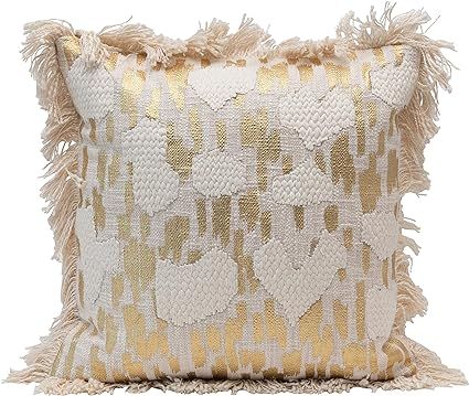Creative Co-Op Cotton Applique, Gold Foil & Fringe, Cream Color Pillow | Amazon (US)
