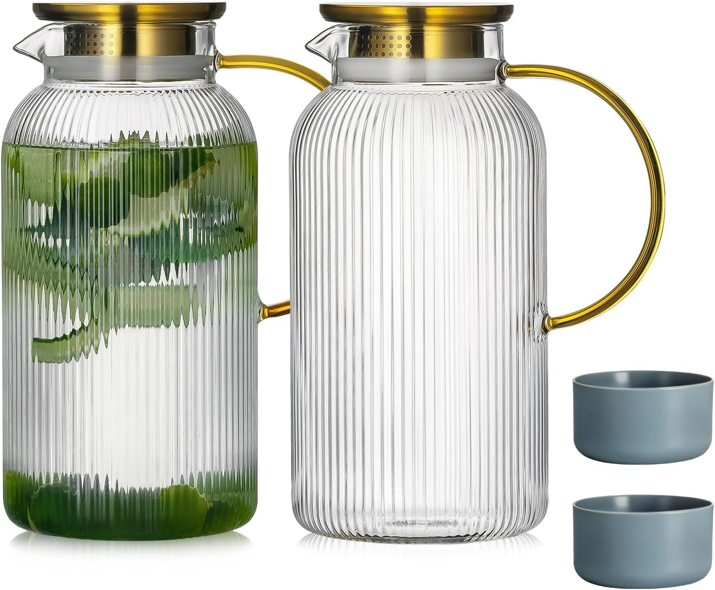 Buaic 2 PACK Glass Pitcher with Lid, 68 oz Glass Carafe with Silicone Base | Amazon (US)