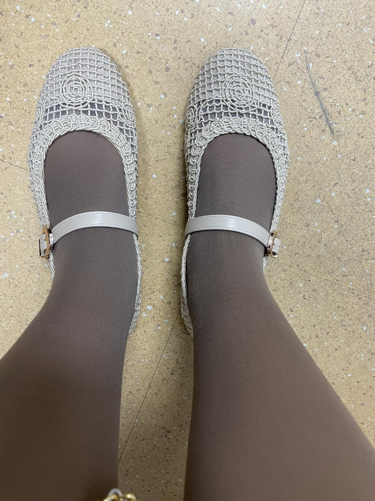 Coutgo Womens Mary Jane Woven Flats Round Toe Ballet Flats Dressy Comfortable Slip On Shoes | Amazon (US)