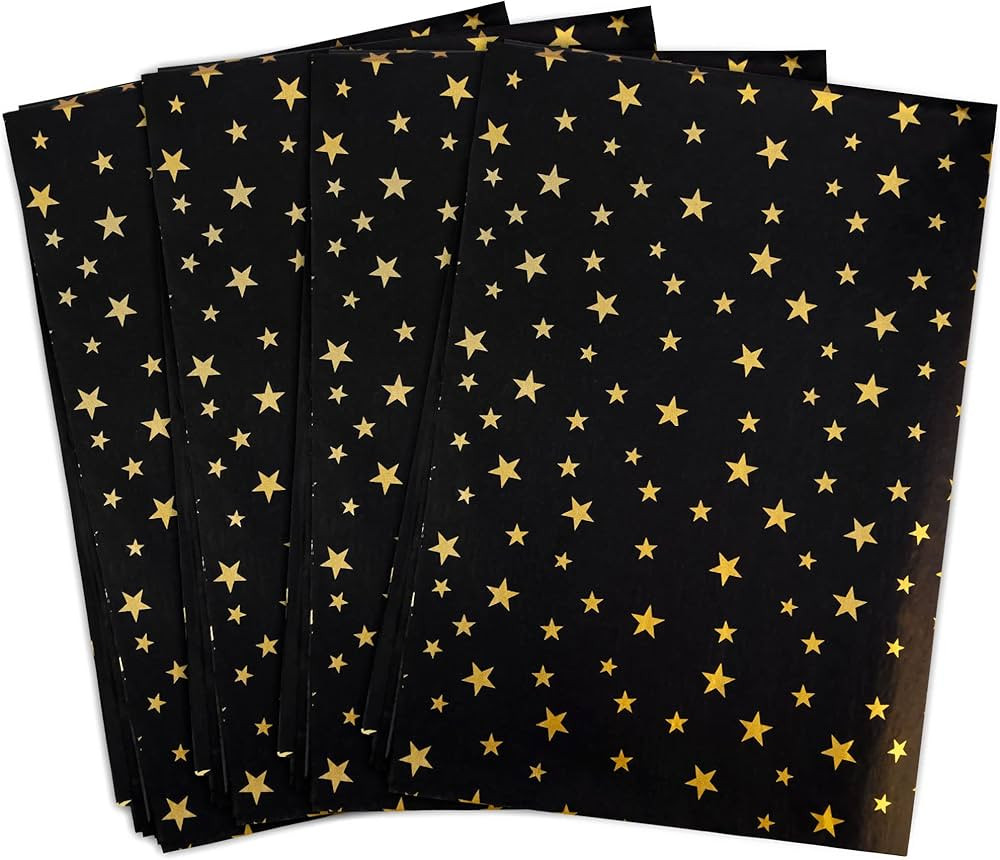 MR FIVE 100 Sheets Black with Gold Star Tissue Paper Bulk,20" x 14",Black Gold Star Tissue Paper ... | Amazon (US)