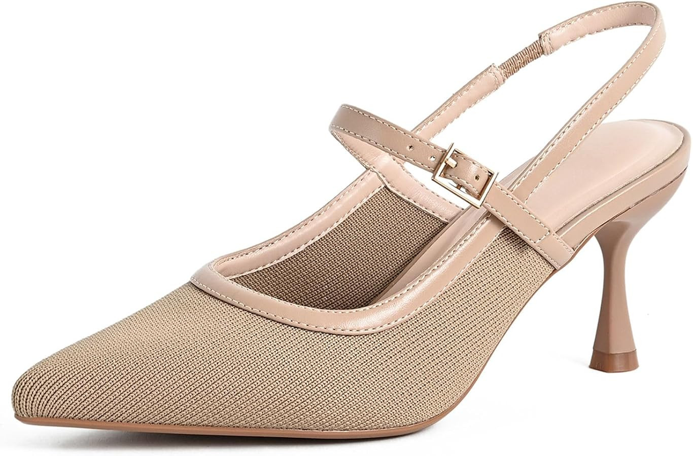 Women's Knit Pointed Toe Kitten Pumps Slingback Heels Formal Evening Wedding Party Pumps Dressy S... | Amazon (US)