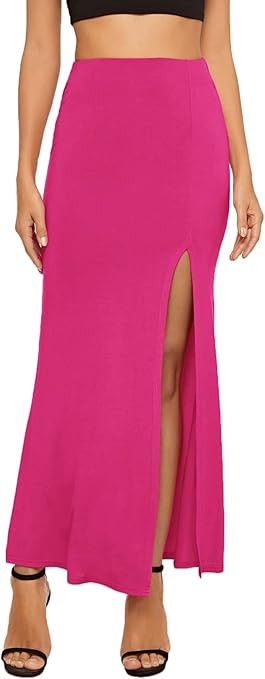 Verdusa Women's Solid Color High Waist Side Split Maxi Skirt | Amazon (US)
