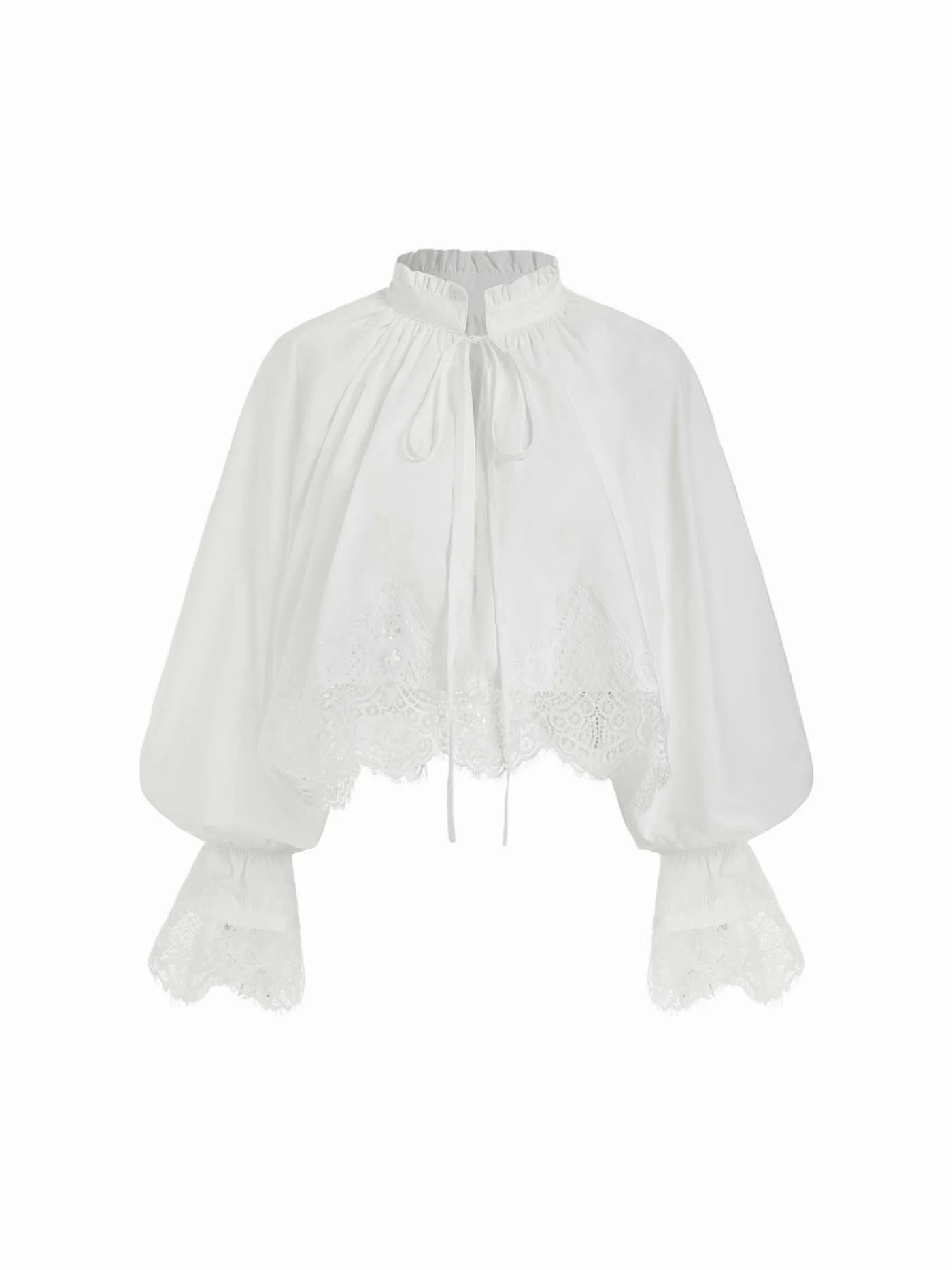 Tiss\u00e9 Cotton-blend V-neck Lace Panel Ruffle sleeve Oversized Crop Blouse For D\u00e9contract... | Cider