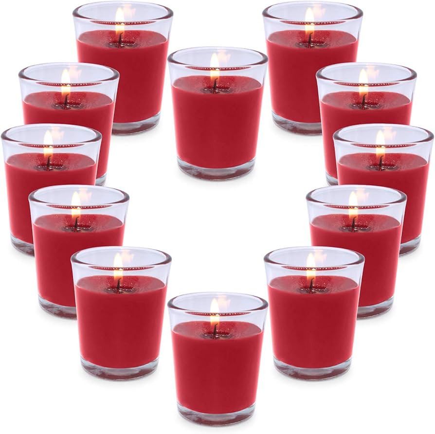 Red Votive Candles in Small Glass 12 Packs Unscented Soy Wax Candles for Party Dinner Wedding Chr... | Amazon (US)