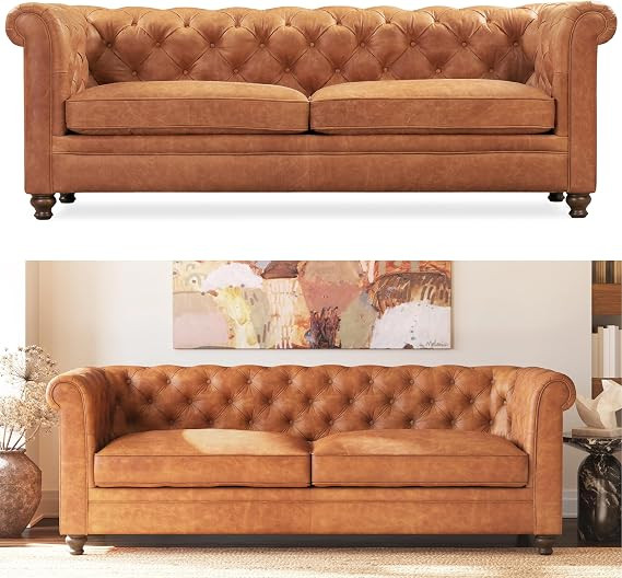 POLY & BARK Lyon 87.4” Leather Sofa in Cognac Tan – Full-Grain Pure-Aniline Italian Leather, ... | Amazon (US)