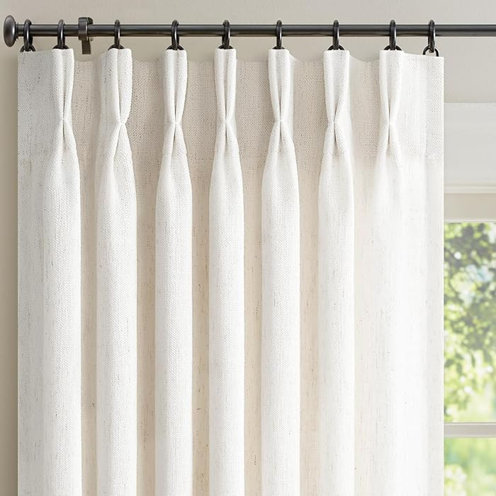 Pinch Pleated Linen Curtains 96 Inches Long for Living Room Bedroom Natural Birch Cream Ivory Thi... | Amazon (US)