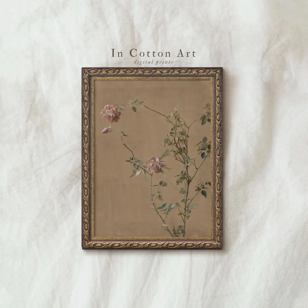 Vintage Botanical Print / Neutral Antique Rose Painting PRINTABLE / Floral Rustic Farmhouse Decor... | Etsy (US)