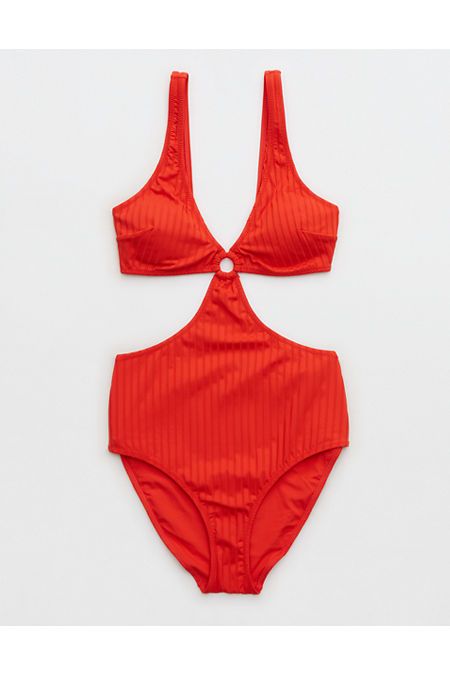 Aerie Wide Rib Cut Out Ring One Piece Swimsuit | Aerie