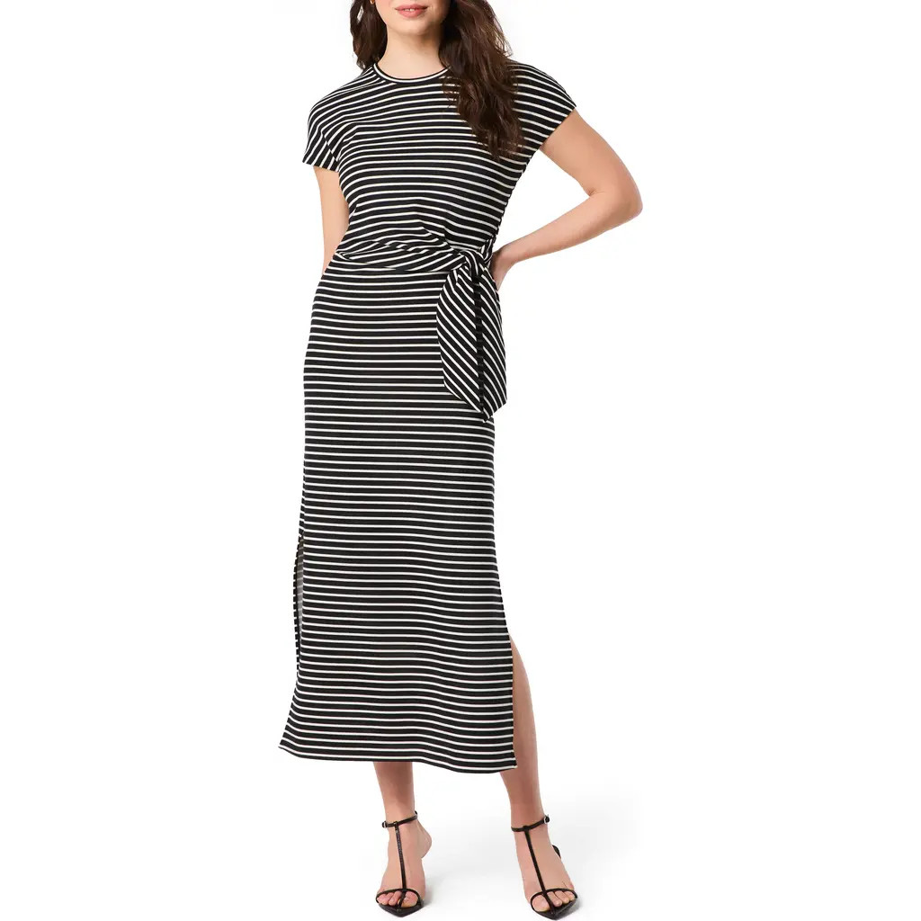SPANX® Stripe Tie Waist Maxi Dress in Very Black Stripe at Nordstrom, Size 3X | Nordstrom