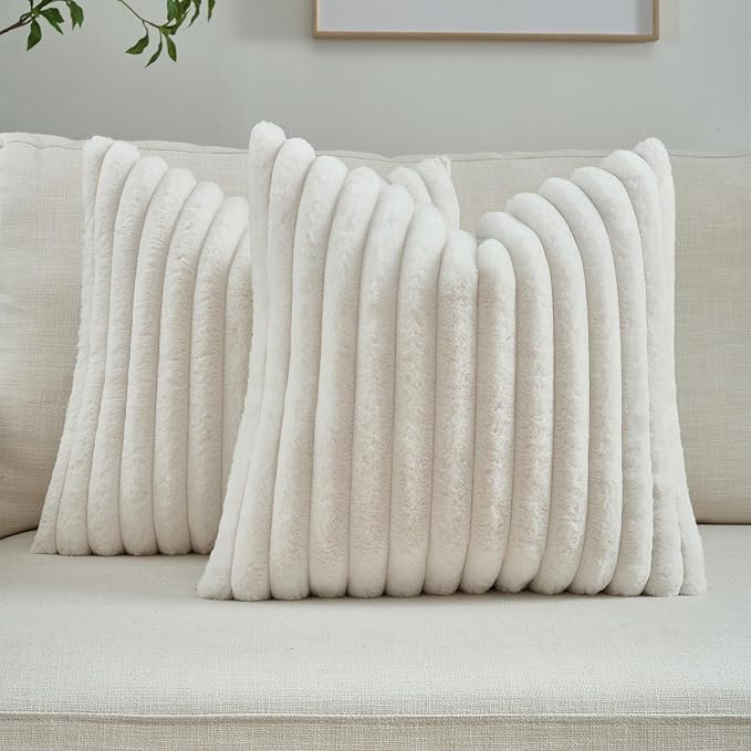 FUTEI Cream White Striped Decorative Throw Pillow Covers 18x18 Inch Set of 2,Square Fall Decorati... | Amazon (US)
