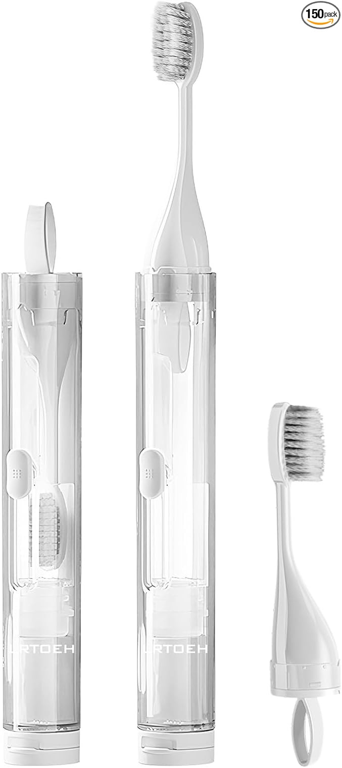 Travel Toothbrush with Built-in Toothpaste Container, Foldable Toothbrush with 2 Soft Brush Head,... | Amazon (US)