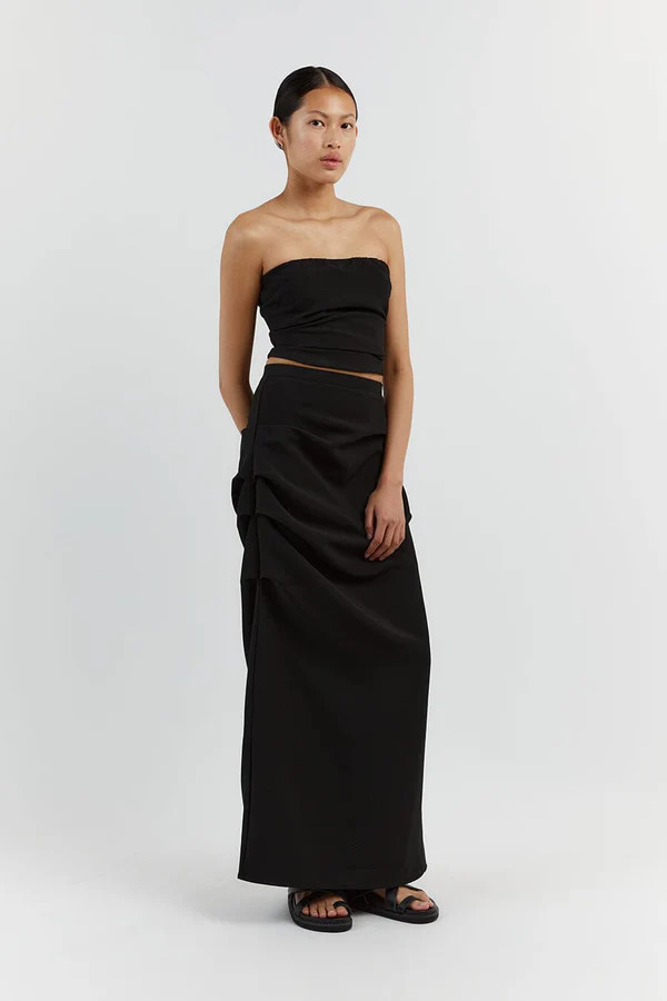 NILE BLACK ROUCHED MAXI SKIRT | DISSH