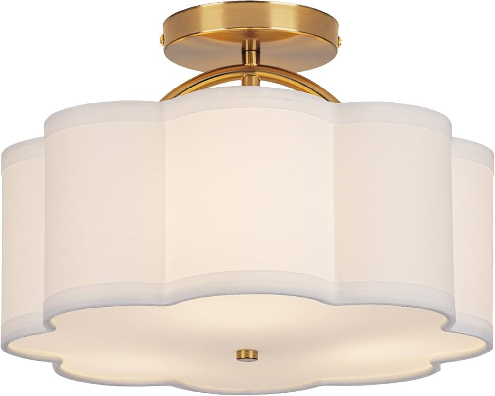 Semi Flush Mount Ceiling Light, 11.8" Modern 3-Light Fixture with Petal-Shaped Cream White Fabric... | Amazon (US)
