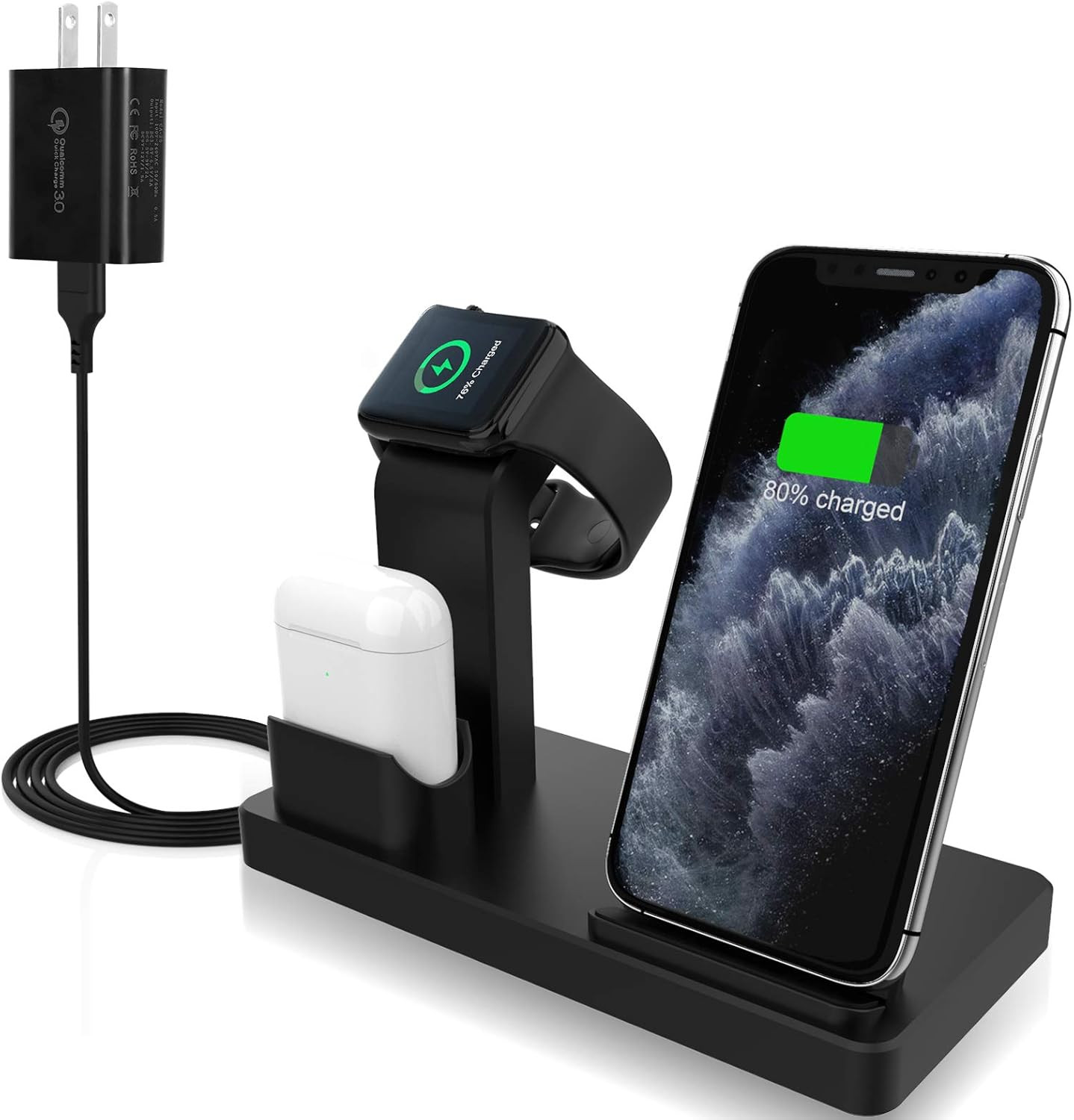 Wireless Charger, 3 in 1,Fast Charging Station Qi-Certified 10W Max for Apple iWatch Series 5/4/3... | Amazon (US)