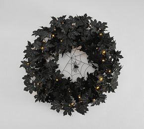 Lit Halloween Maple Leaf With Spider Web Wreath | Pottery Barn (US)