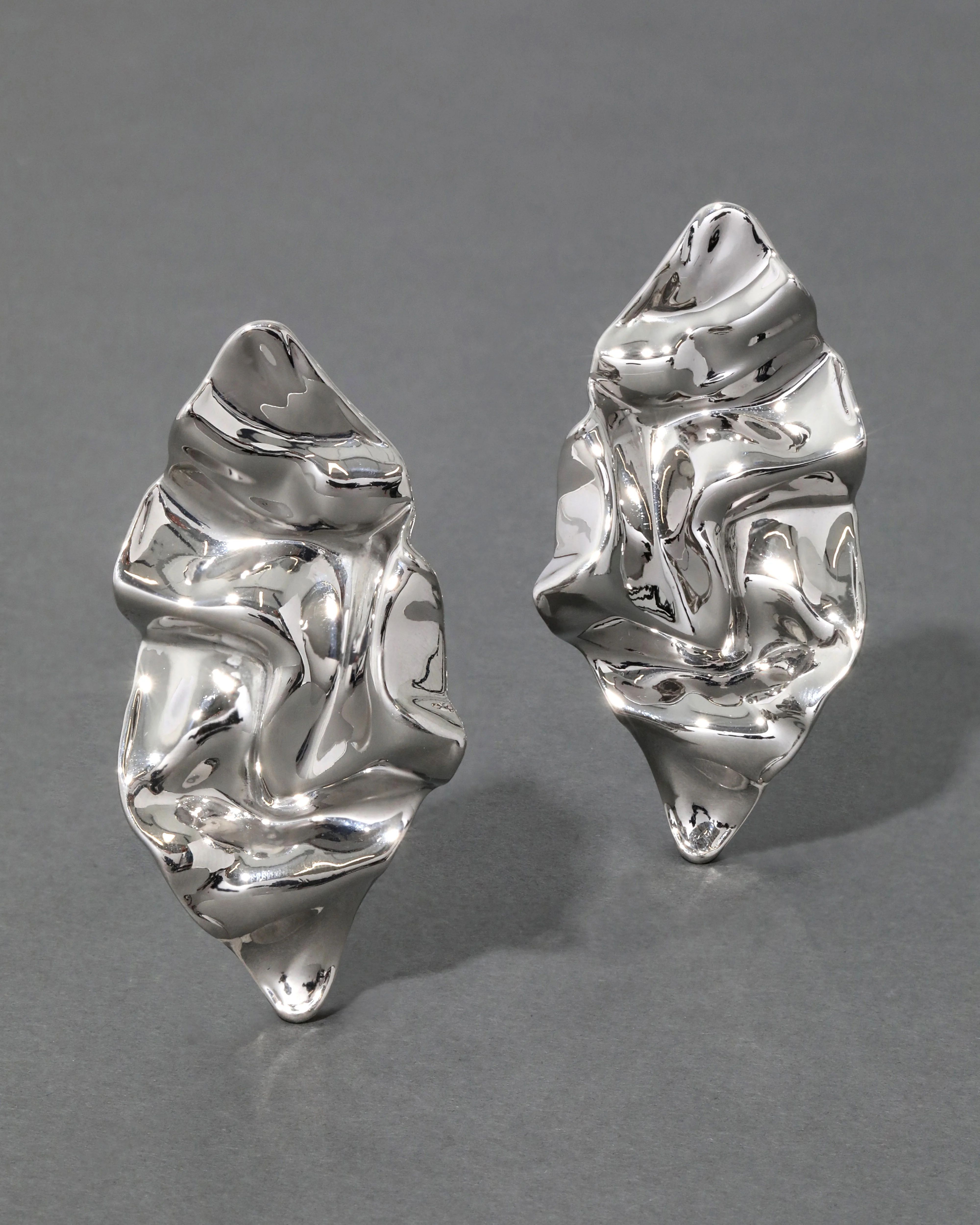 Rhodium Crumpled Large Post Earring | ALEXIS BITTAR | Alexis Bittar