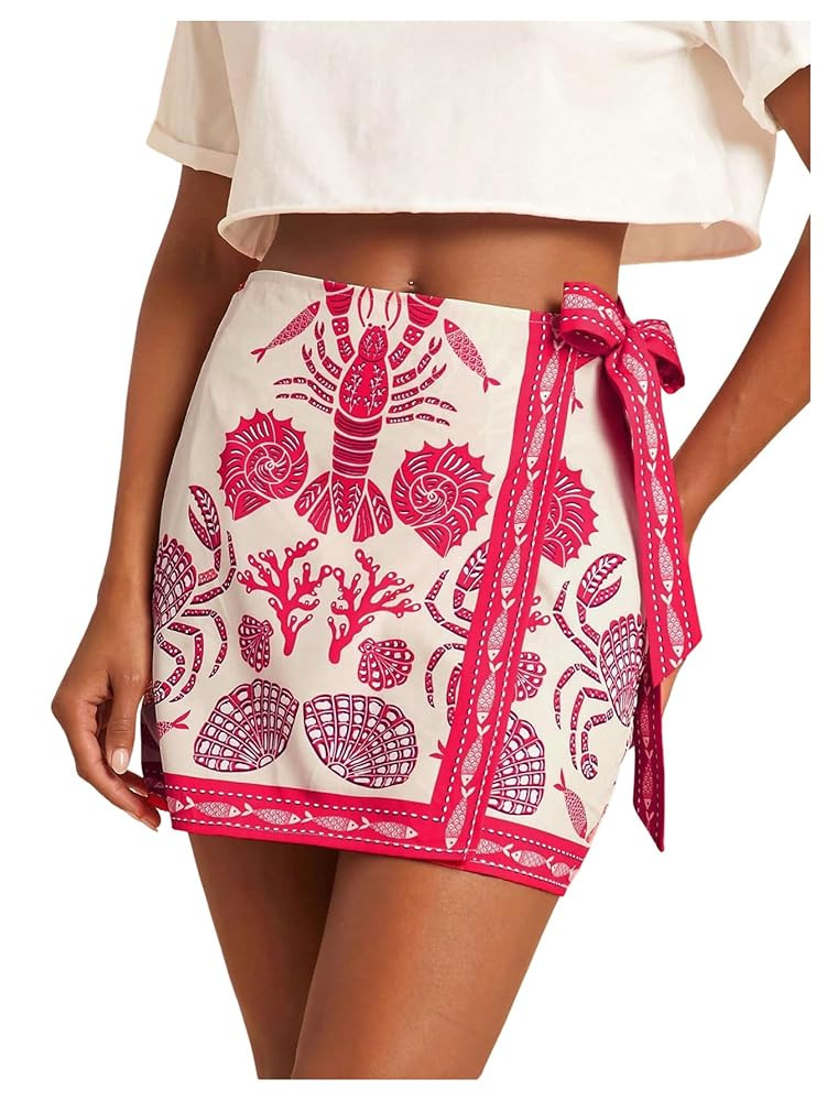 MakeMeChic Women's Wrap Skirt Skort Summer Linen Skirt Vacation Boho Mini Short Skirts | Amazon (US)