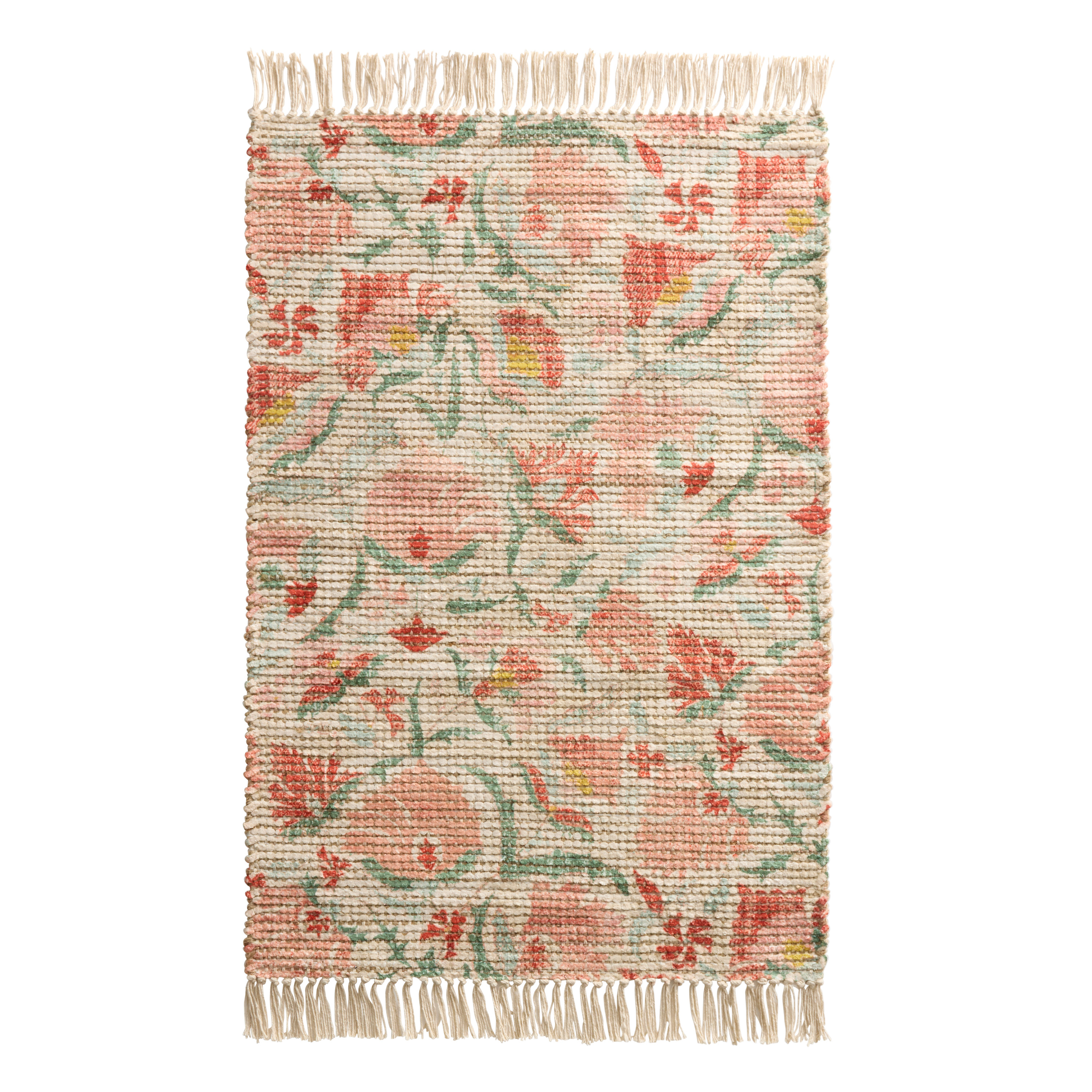 Adeline Peach Floral Woven Jute and Cotton Area Rug | World Market