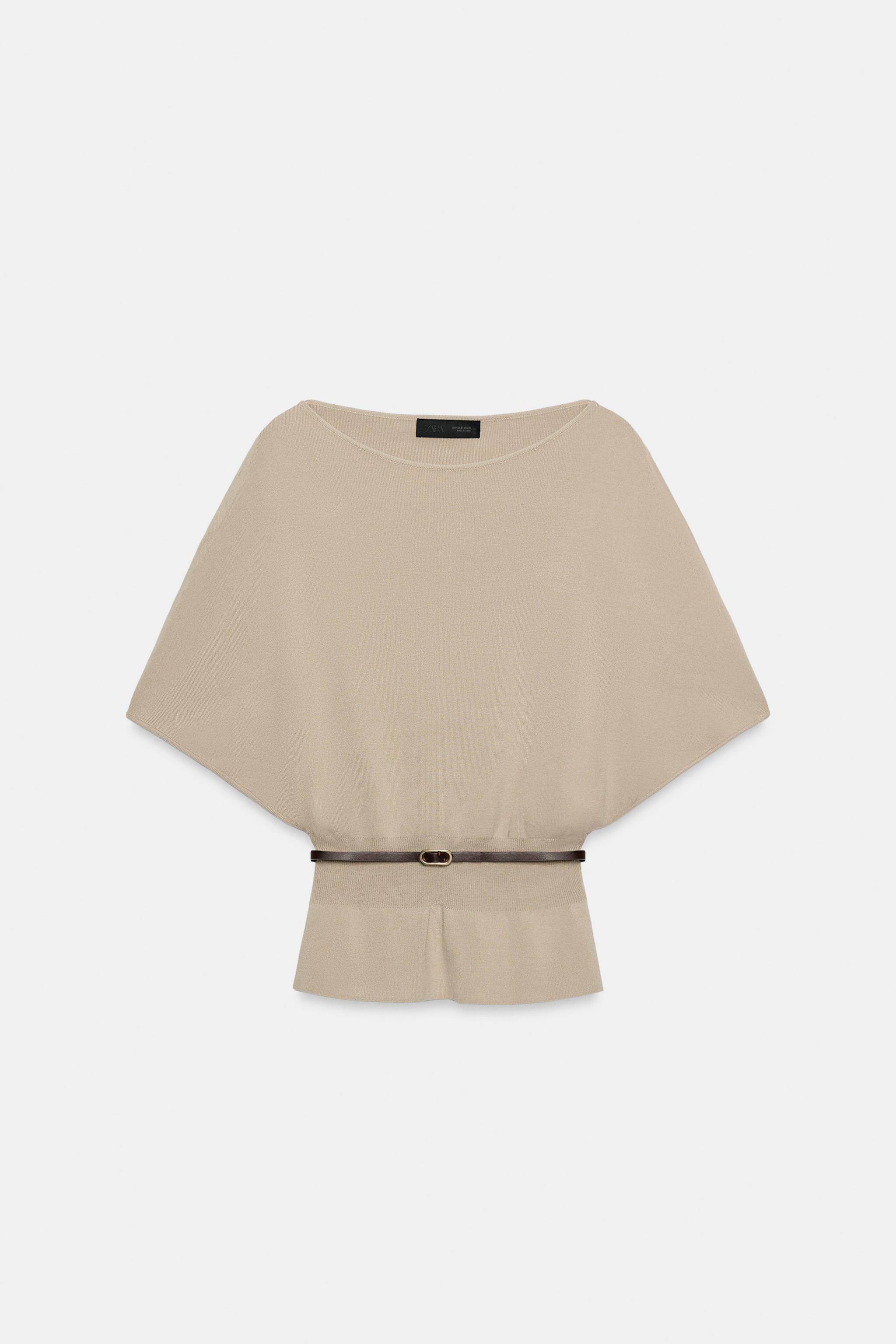 Boat neck top with wide short sleeves. Fitted waist with a slim belt. | Zara DE