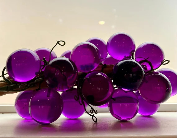 MID CENTURY AMETHYST Lucite Grapes on Driftwood - Etsy | Etsy (US)