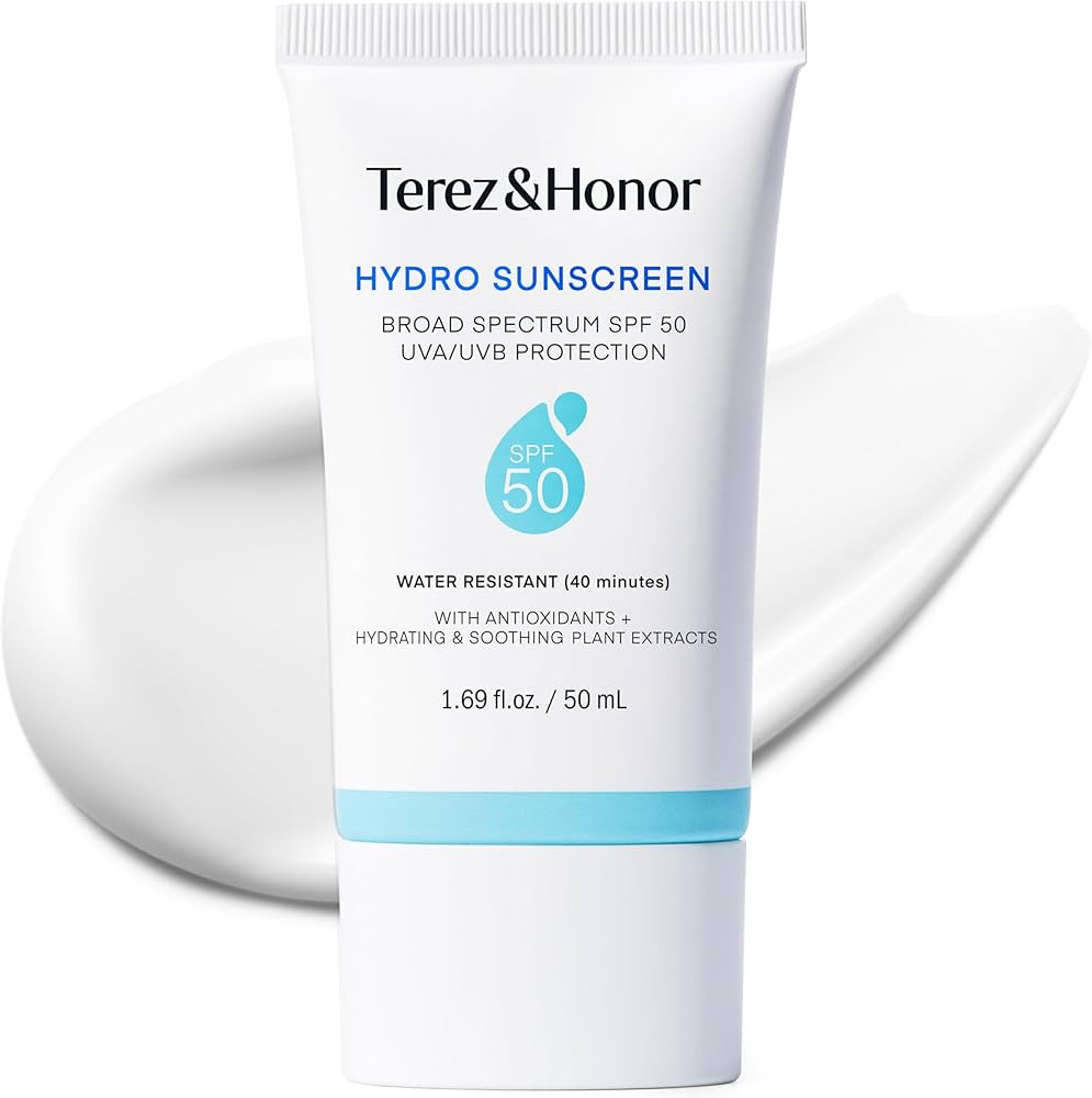 Terez & Honor Hydro Sunscreen for Face: Hydrating Broad Spectrum SPF 50 Sunscreen with UVA/UVB Pr... | Amazon (US)