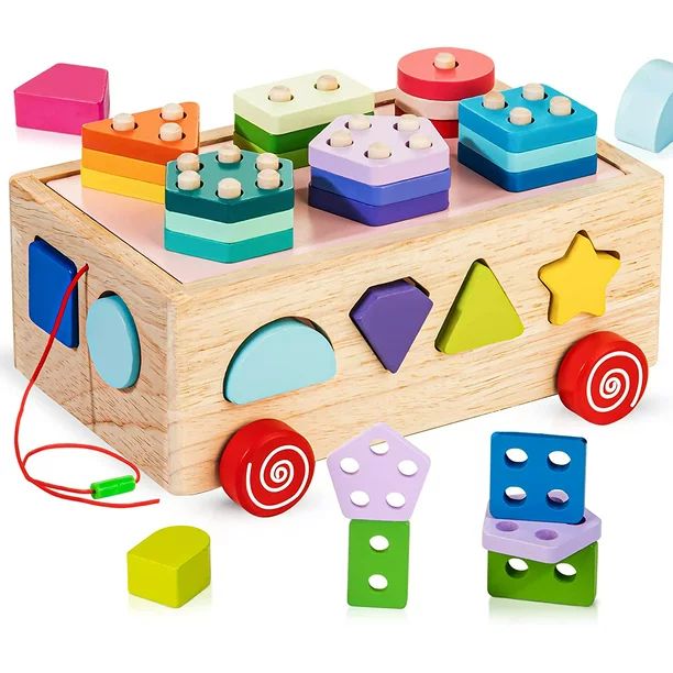 Shape Sorter Learning Toys for Toddlers, Wooden Montessori Stacking Blocks Toys Colorful Activity... | Walmart (US)