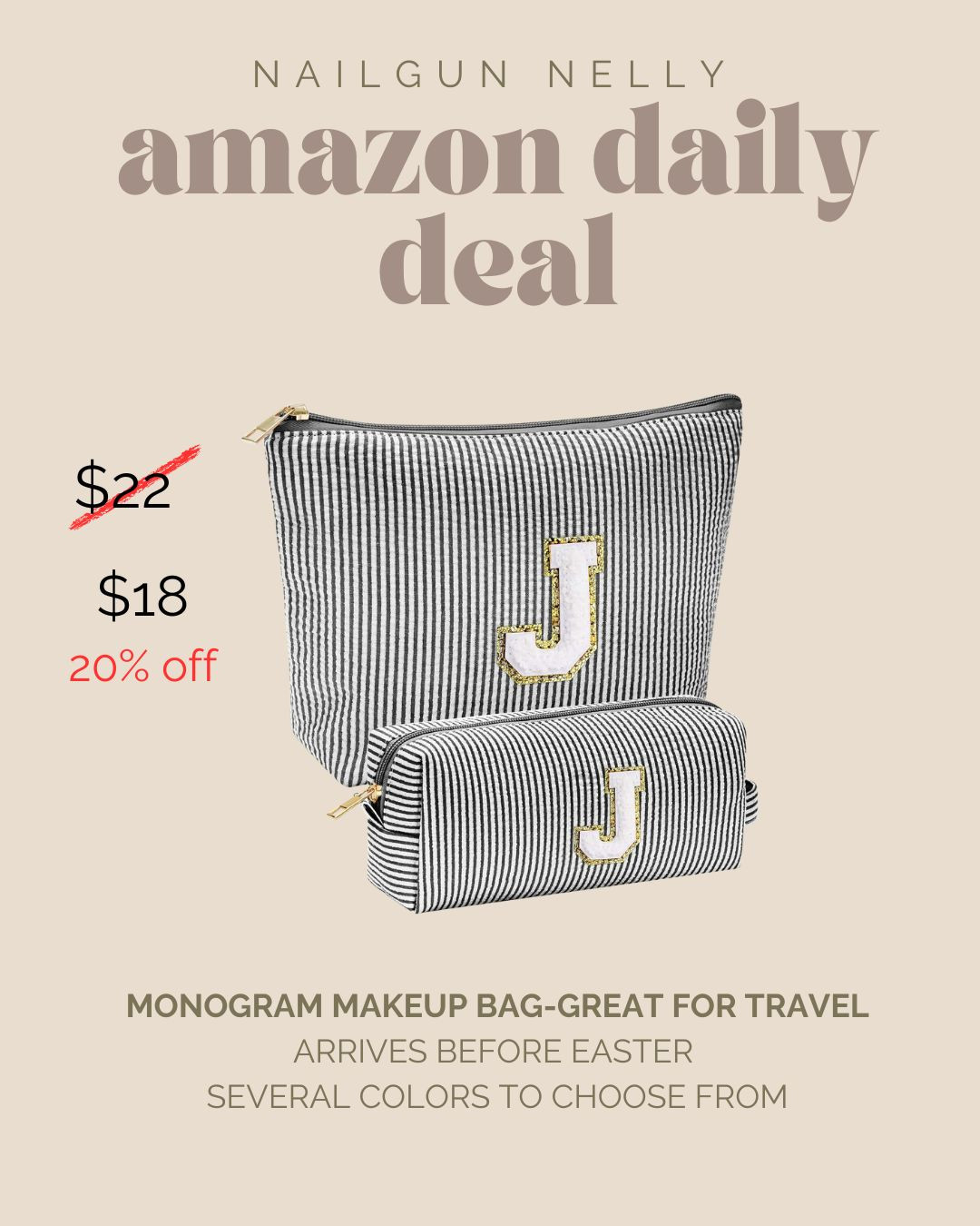 Monogram makeup bag-Great for Travel, Arrives before Easter and 
several colors to choose from 

 #LTKGiftGuide #LTKSaleAlert #LTKTravel