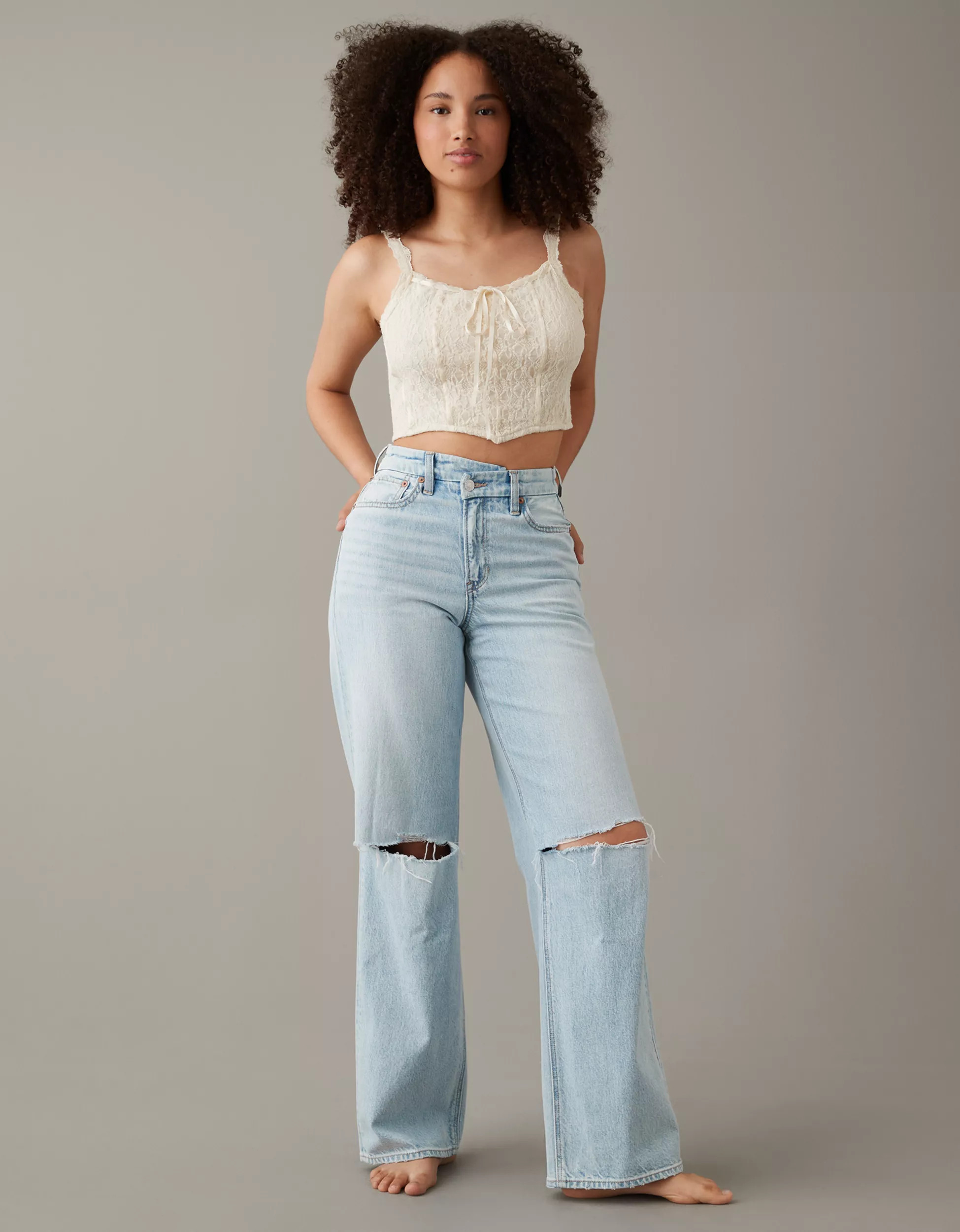 AE Strigid Curvy Super High-Waisted Ripped Baggy Straight Jean | American Eagle Outfitters (US & CA)