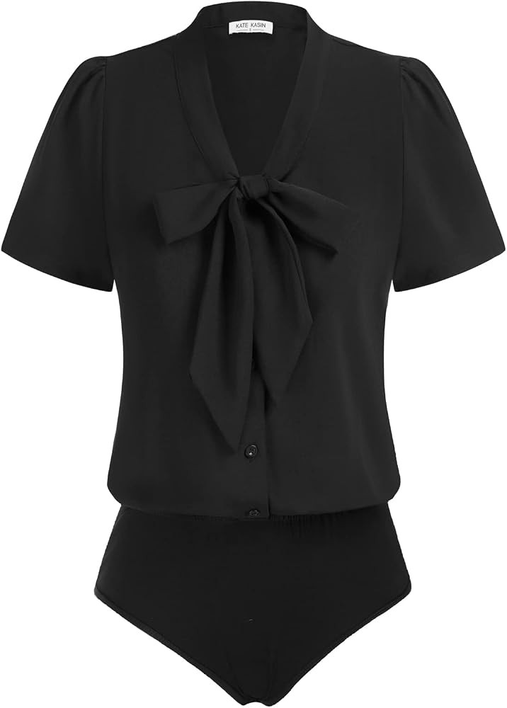 Kate Kasin Women Bow Tie Neck Blouse, Button Down Long Sleeve Bodysuits Top | Amazon (US)