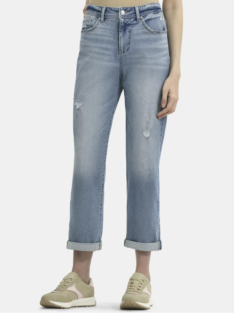 Time and Tru Women's High Rise Relaxed Boyfriend Jeans, 26" Inseam, Sizes 2-28W | Walmart (US)