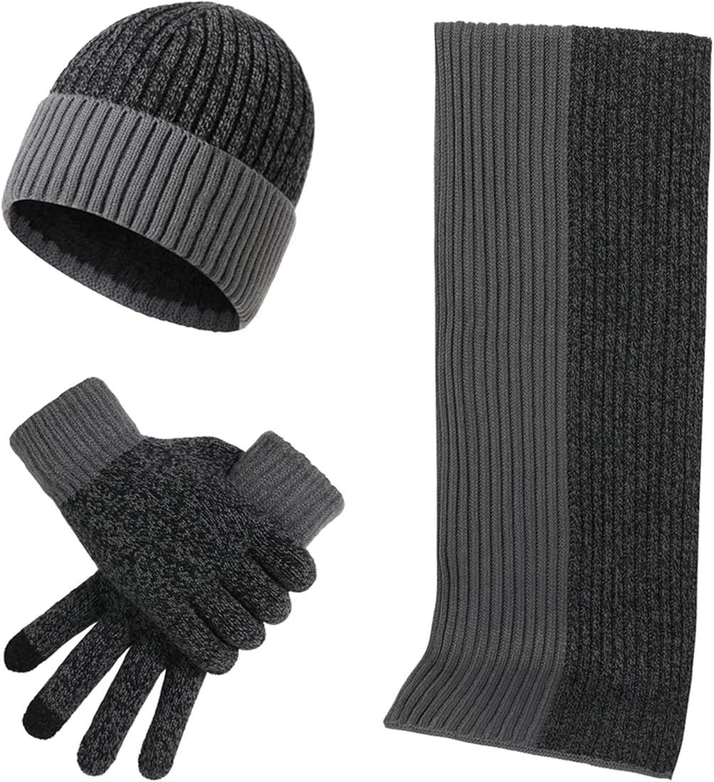Winter Hats for Women Men - Winter Scarf & Touchscreen Gloves 3Pcs Set,Fleece Lined Gru Scarf Winter | Amazon (US)