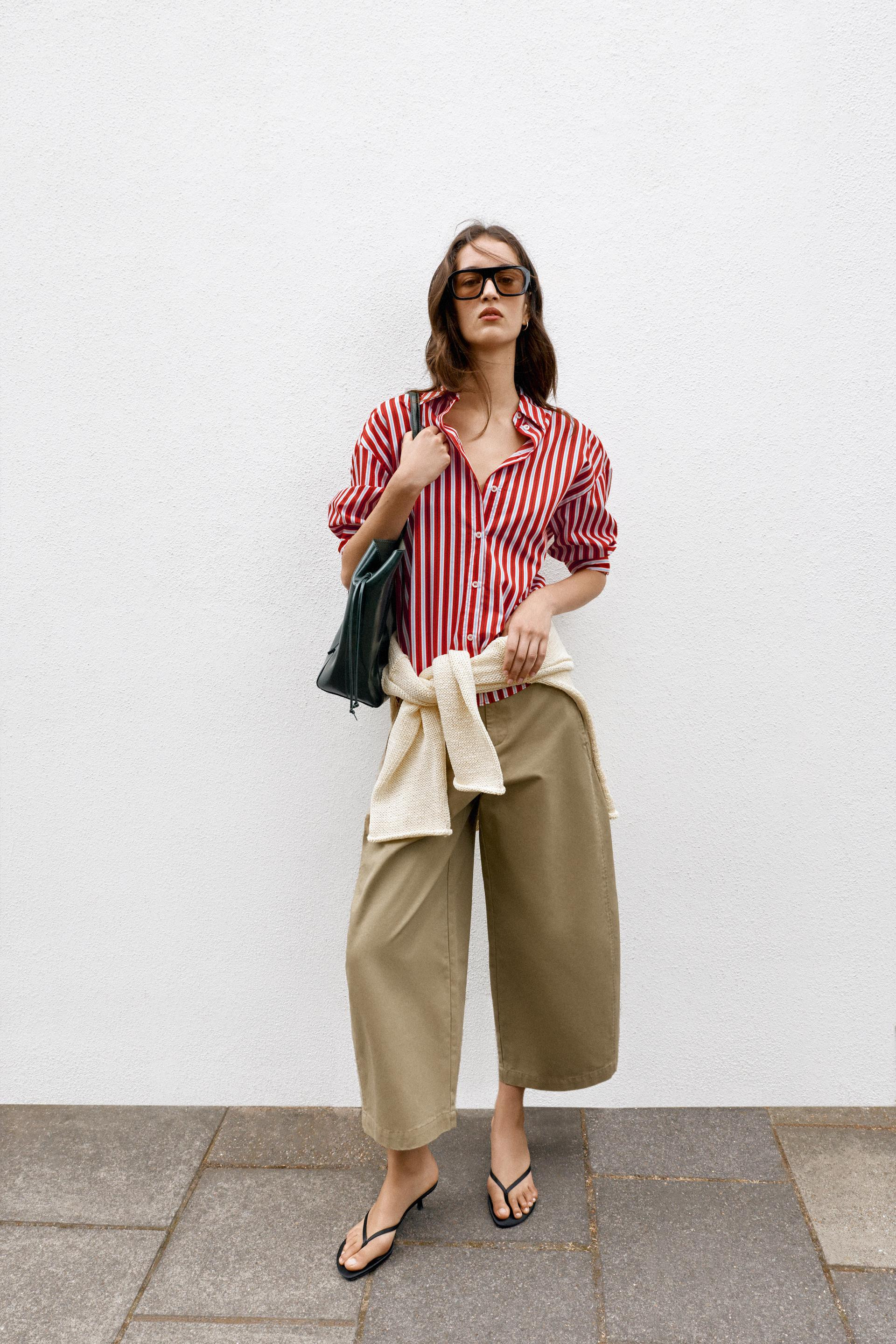 Zara - Striped Shirt - White / Red - Xl - Woman | Zara US