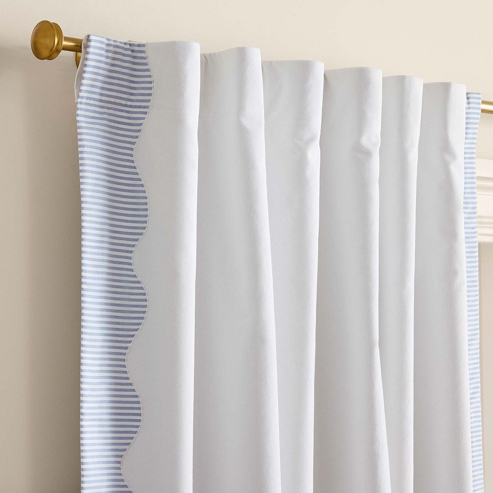 Striped Scallop Blackout Curtain, 96"", Blue | Pottery Barn Teen