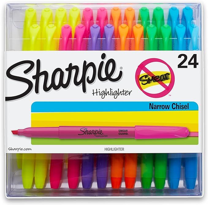 SHARPIE Pocket Style Highlighters, Chisel Tip, Assorted Colors, 24 Count | Amazon (US)