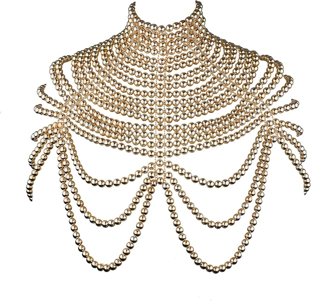 CCbodily Pearl Body Chain Bra - Fashion Shoulder Necklaces Bra Chain Body Jewelry | Amazon (US)