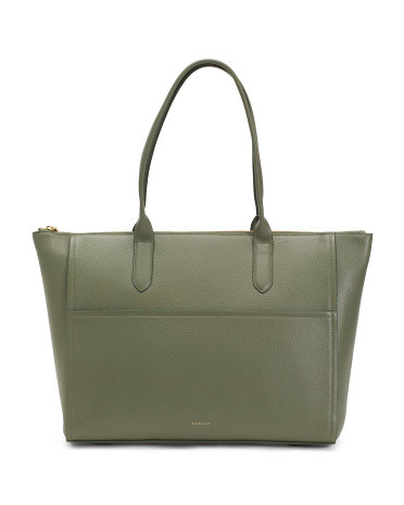 Leather Oak Street Medium Ziptop Tote | TJ Maxx