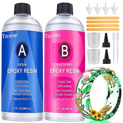 Teexpert Epoxy Resin Crystal Clear: 34oz Epoxy Resin kit 3X Yellowing Resistant Fast Curing for C... | Amazon (US)