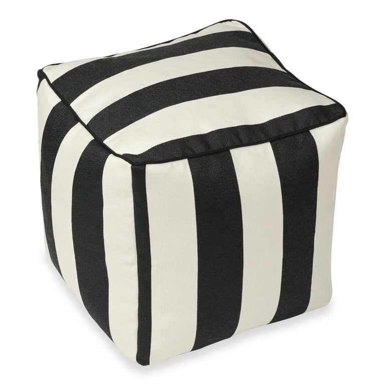 Better Homes & Gardens Cabana Stripe Pouf, 16" x 16" x 16", Square, Black and White, 1 per Pack, ... | Walmart (US)