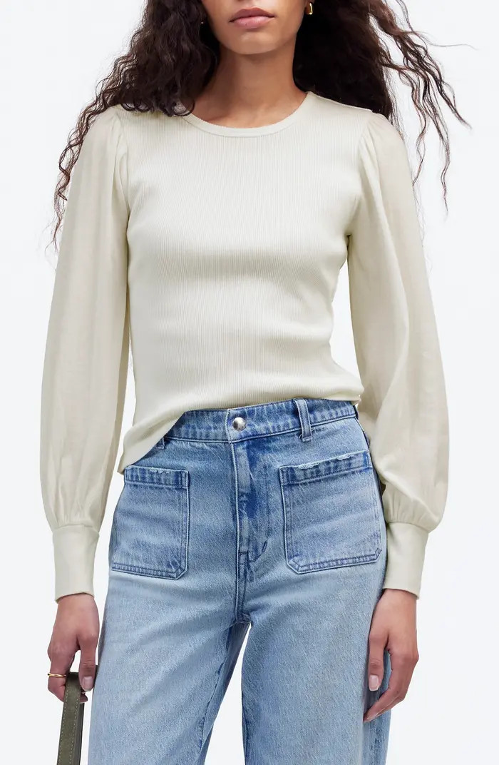 Puff Sleeve Rib Top | Nordstrom
