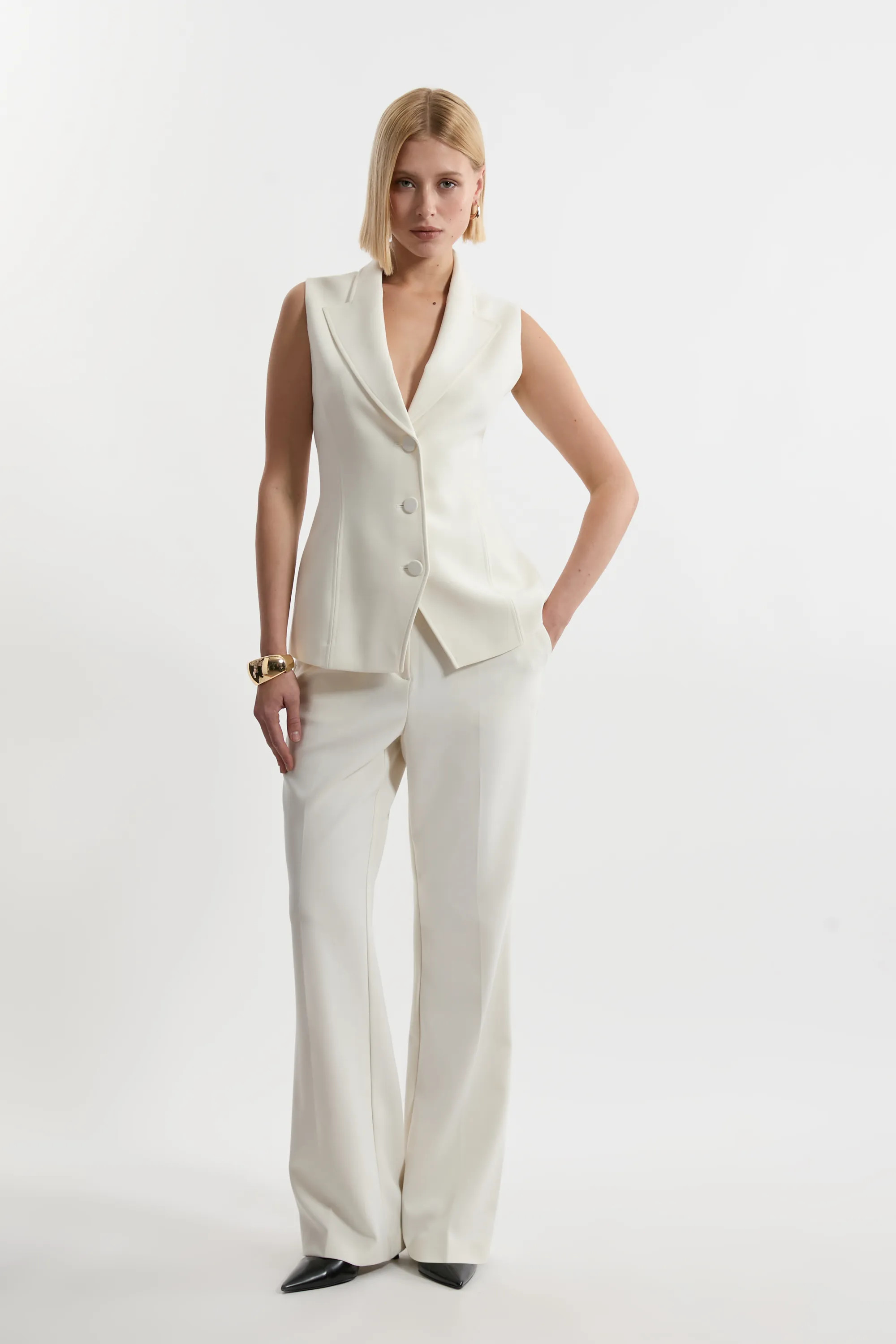 Compact Stretch Essential Tailored Straight Leg Trouser | Karen Millen UK + IE + DE + NL