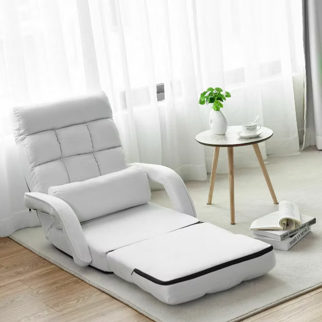 Costway Folding Floor Armchair w/6-position Adjustable Back & Lumbar Pillow White | Target