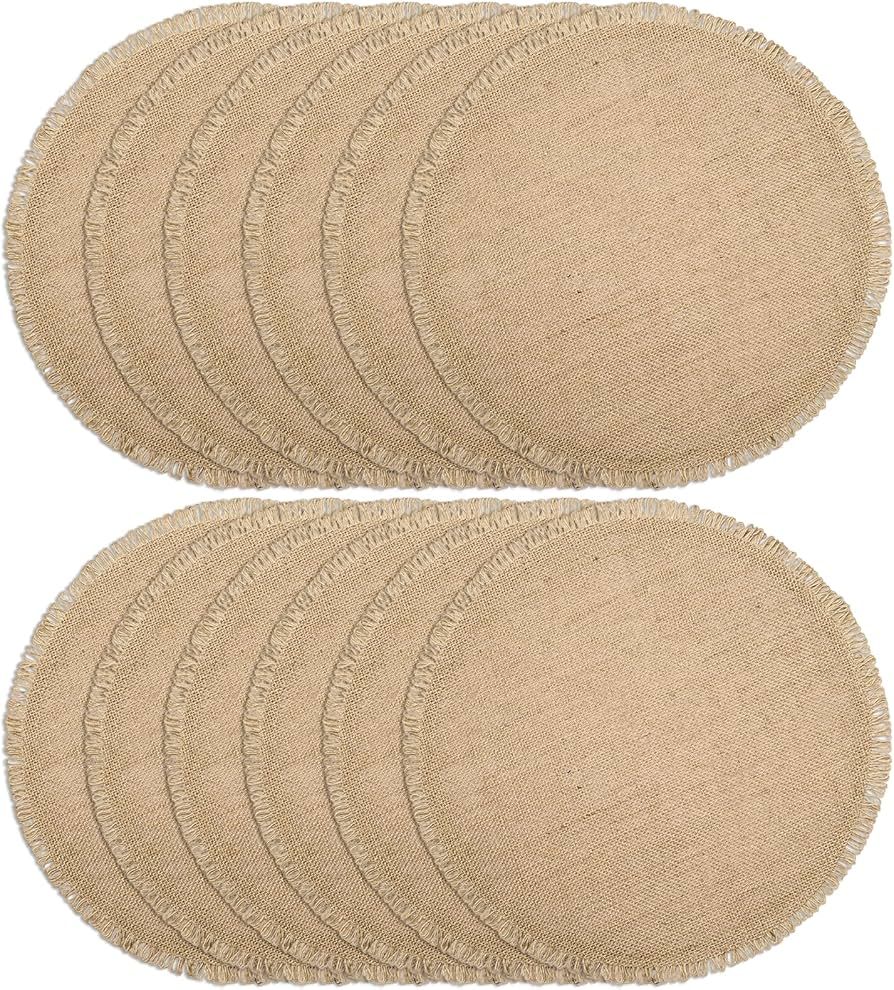 FunWheat Burlap Round Braided Placemats Set of 12 for Dining Tables 15 Inch Heat Resistant Jute T... | Amazon (US)