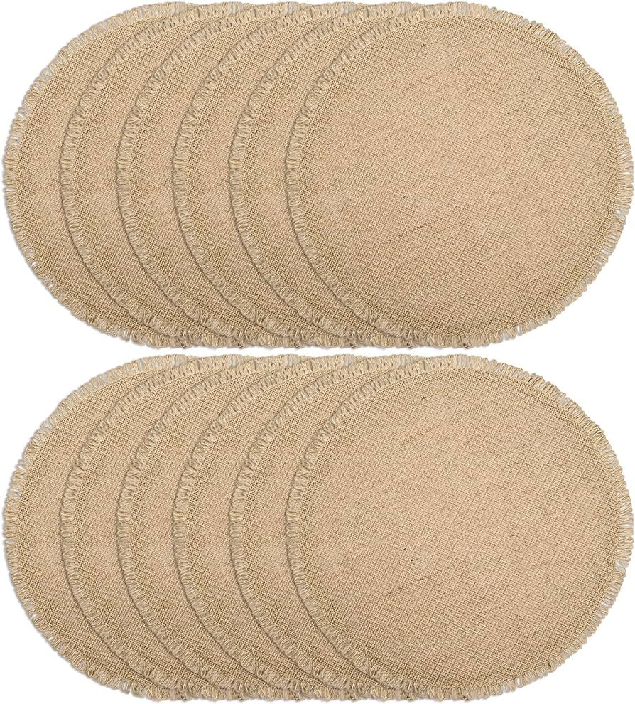 FunWheat Burlap Round Braided Placemats Set of 12 for Dining Tables 15 Inch Heat Resistant Jute T... | Amazon (US)