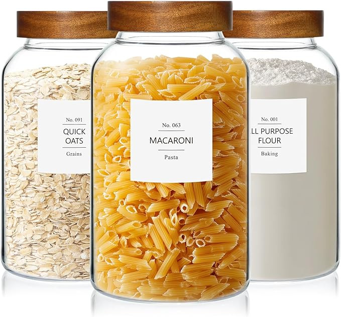 88oz Large Glass Jars with Airtight Acacia Wood Lids, Set of 3 Food Storage Containers for Flour,... | Amazon (US)